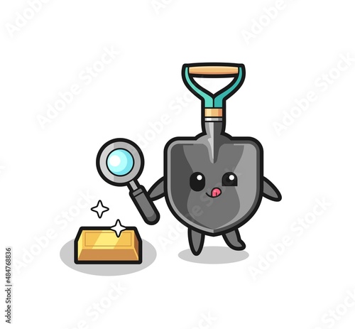 shovel character is checking the authenticity of the gold bullion