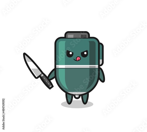 cute ballpoint mascot as a psychopath holding a knife