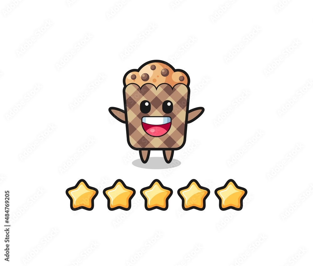 the illustration of customer best rating, muffin cute character with 5 stars the illustration of customer best rating, muffin cute character with 5 stars