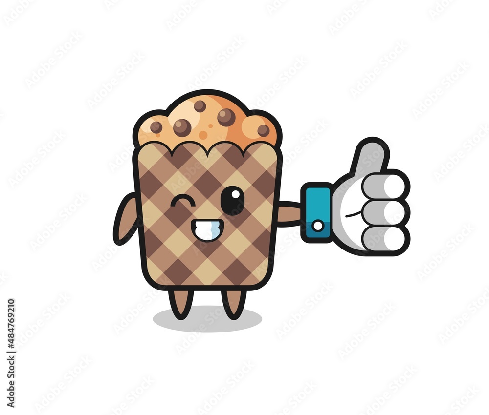 cute muffin with social media thumbs up symbol