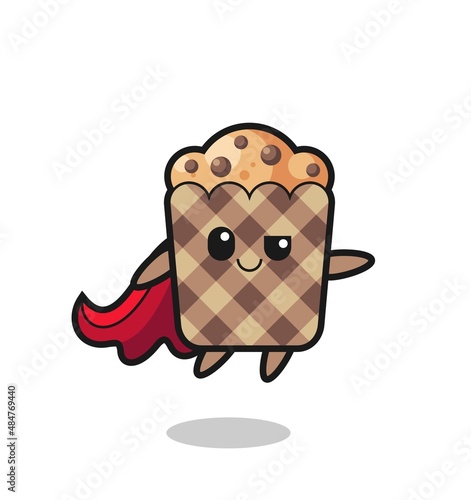 cute muffin superhero character is flying