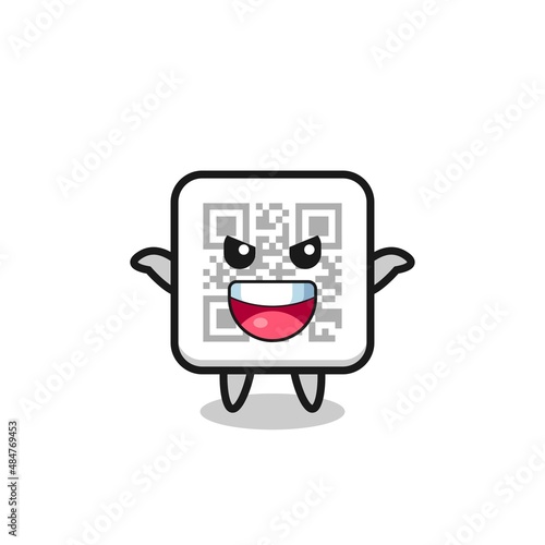 the illustration of cute qr code doing scare gesture