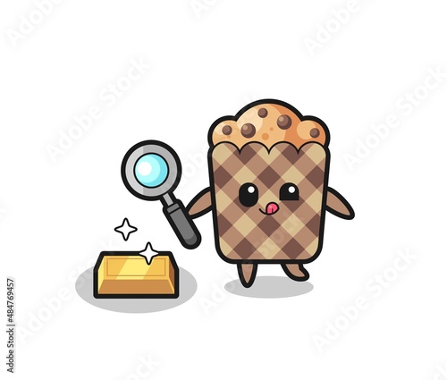 muffin character is checking the authenticity of the gold bullion