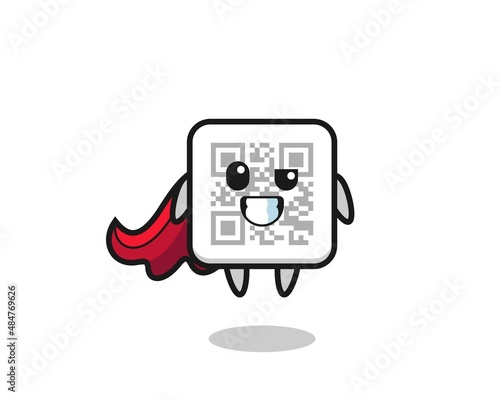 the cute qr code character as a flying superhero