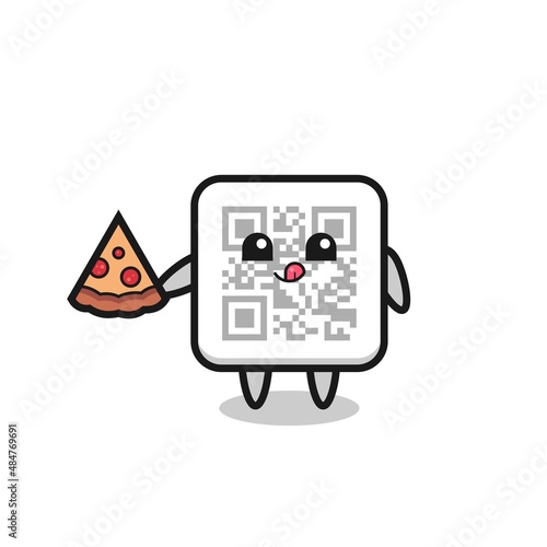 cute qr code cartoon eating pizza