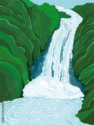 River that falls from bedrock to softer rock that erodes forming a vertical waterfall