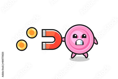 the character of clothing button hold a magnet to catch the gold coins