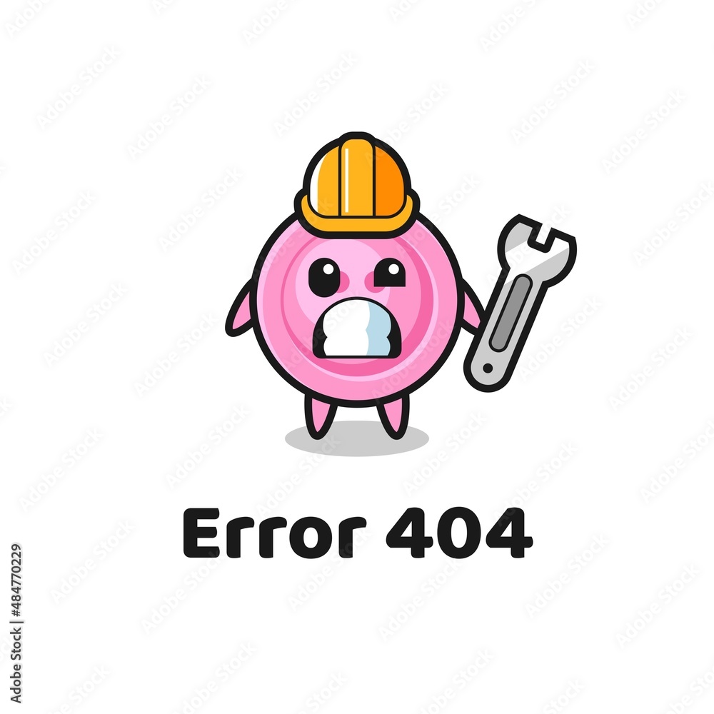 error 404 with the cute clothing button mascot