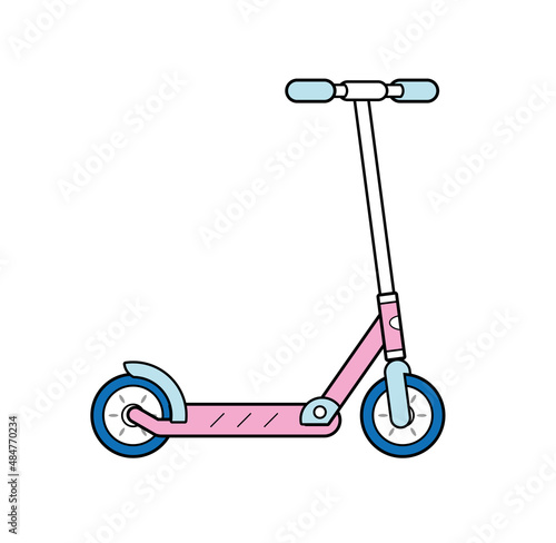 Pink folding kick scooter isolated cartoon vector icon