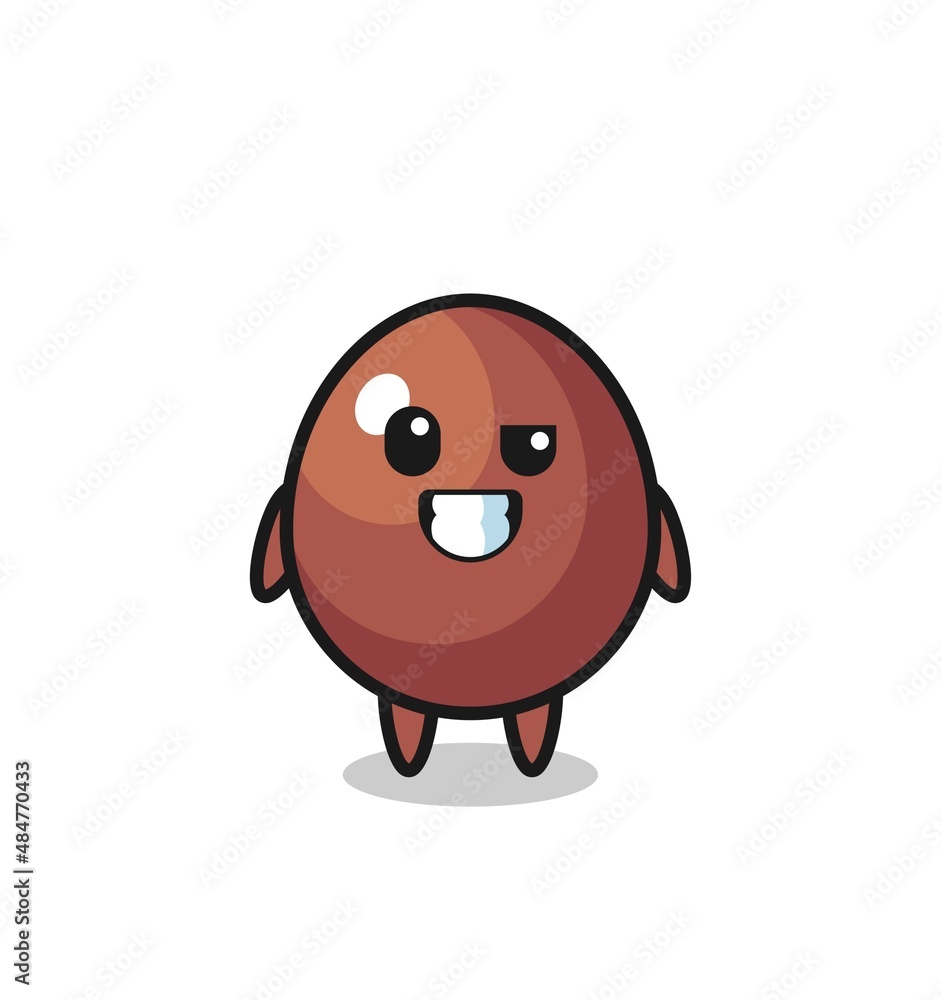 cute chocolate egg mascot with an optimistic face