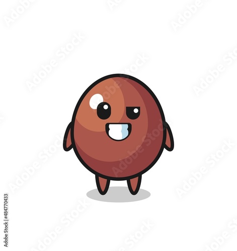 cute chocolate egg mascot with an optimistic face