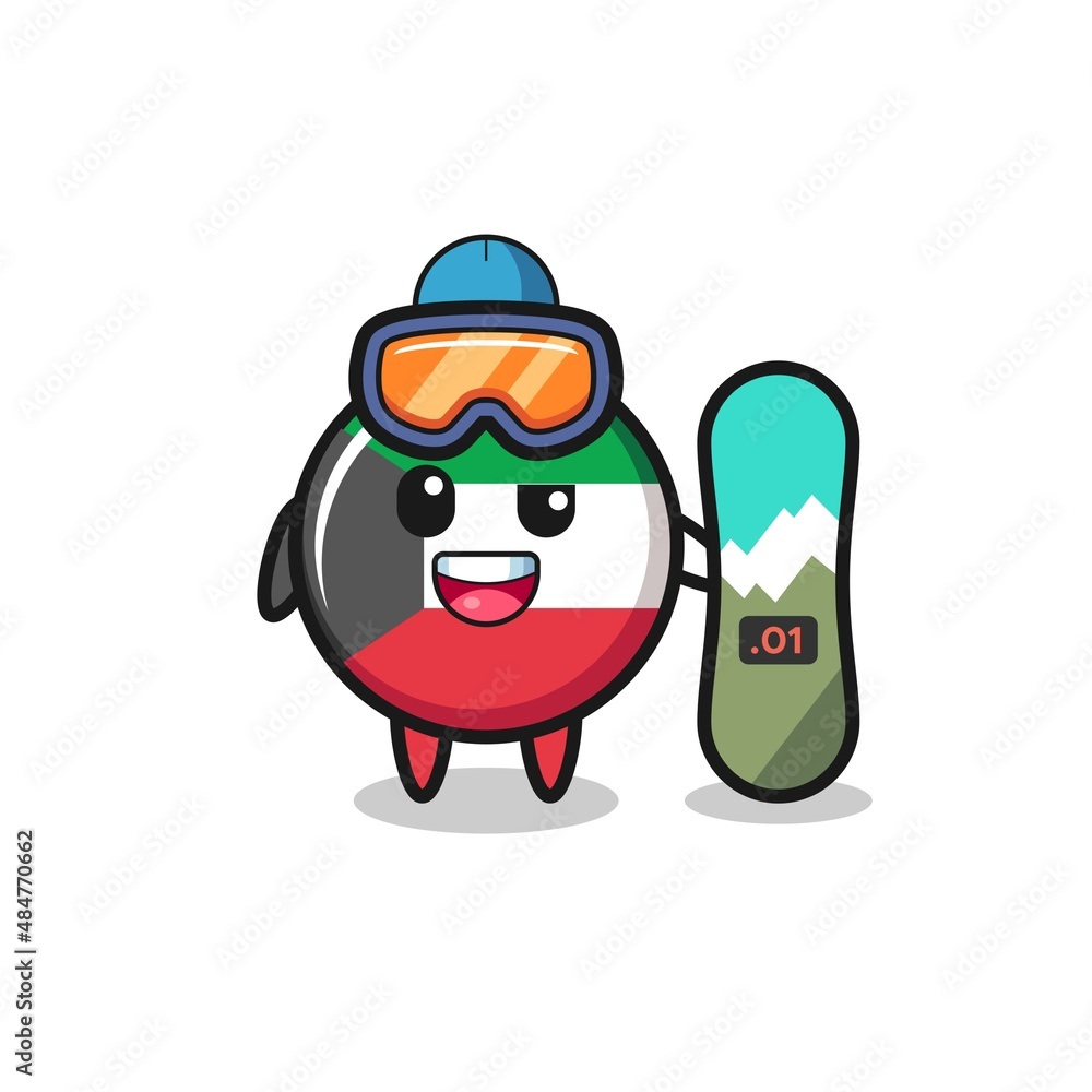 Illustration of kuwait flag character with snowboarding style Illustration of kuwait flag character with snowboarding style