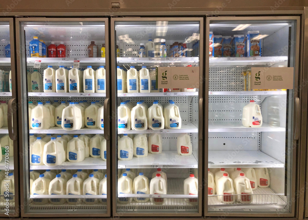 Riverside, CA Jan 28, 2022 Dairy isle in grocery store with milk in