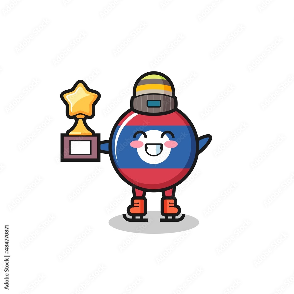 laos flag cartoon as an ice skating player hold winner trophy laos flag cartoon as an ice skating player hold winner trophy