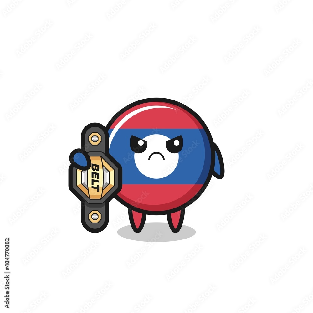 laos flag mascot character as a MMA fighter with the champion belt laos flag mascot character as a MMA fighter with the champion belt