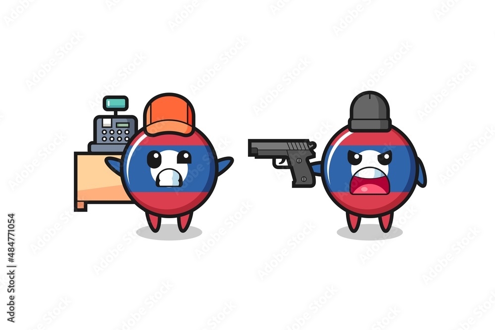 illustration of the cute laos flag as a cashier is pointed a gun by a robber illustration of the cute laos flag as a cashier is pointed a gun by a robber