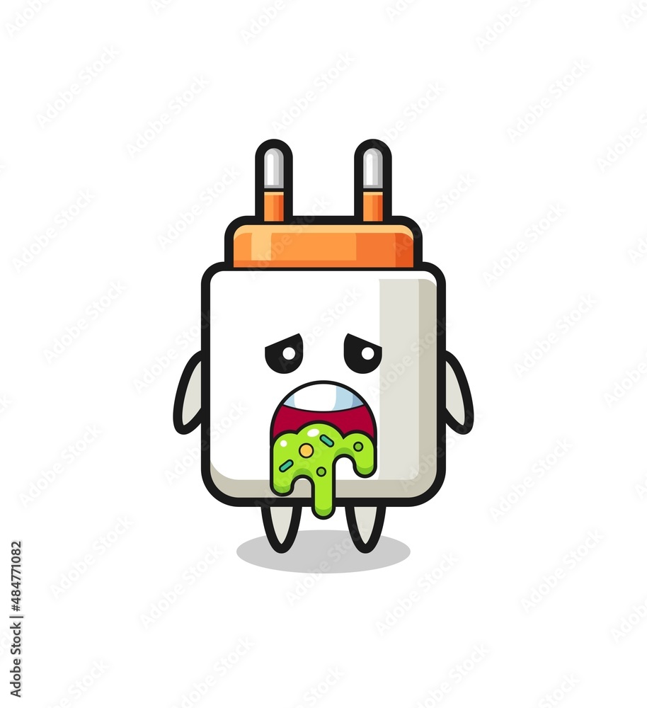 the cute power adapter character with puke the cute power adapter character with puke