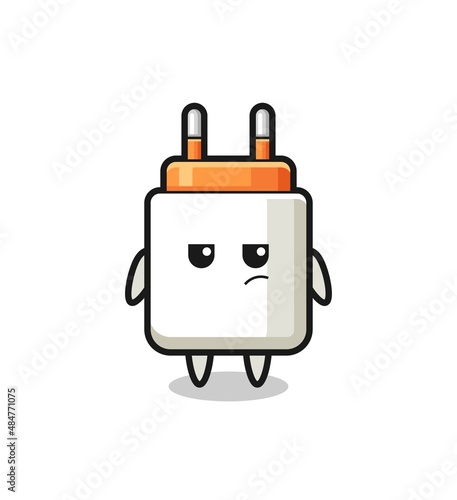 cute power adapter character with suspicious expression