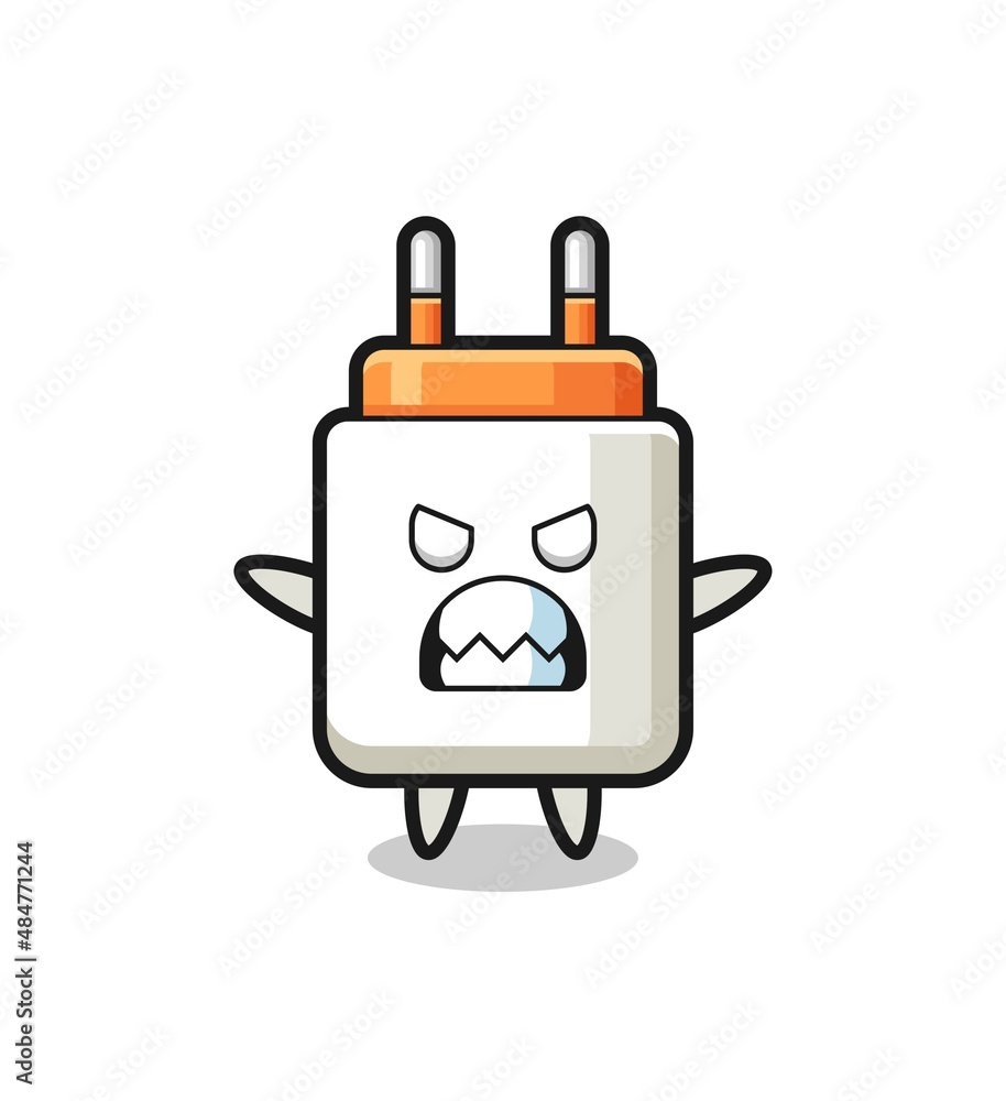 wrathful expression of the power adapter mascot character wrathful expression of the power adapter mascot character