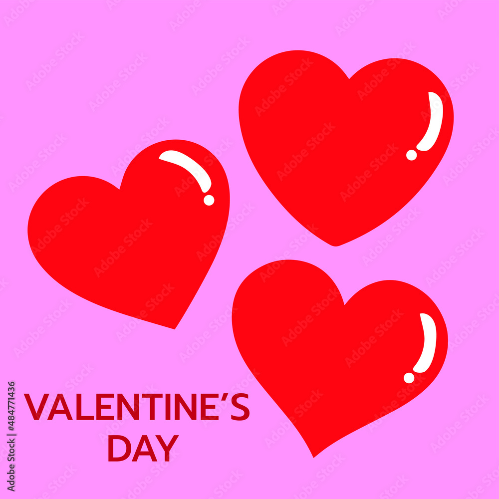 red heart vector illustration on valentines day love on pink background