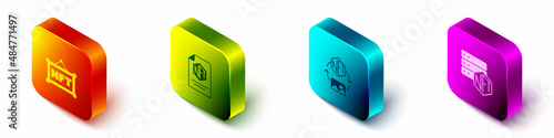 Set Isometric NFT Digital crypto art, contract, and blockchain technology icon. Vector