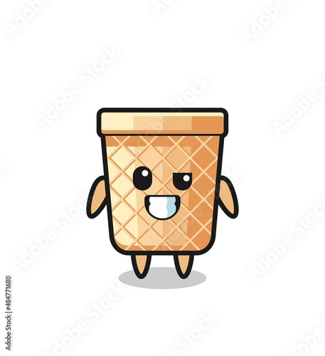 cute waffle cone mascot with an optimistic face
