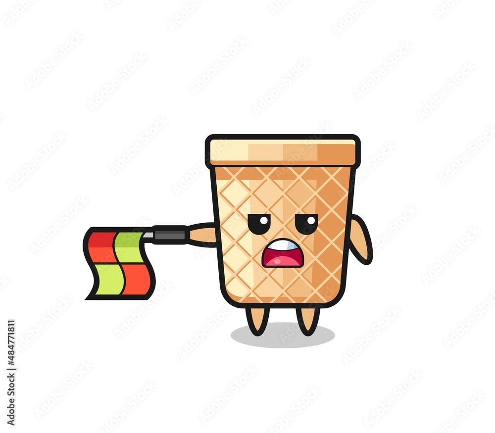 waffle cone character as line judge hold the flag straight horizontally waffle cone character as line judge hold the flag straight horizontally