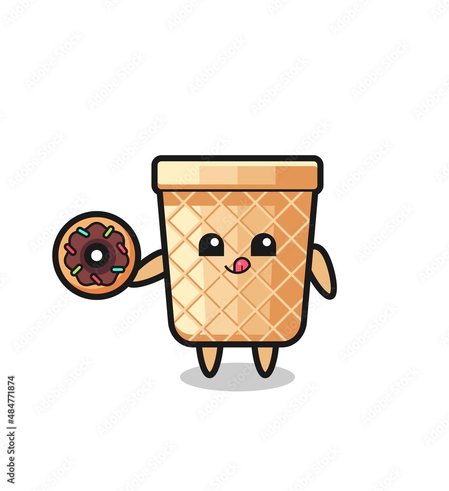 illustration of an waffle cone character eating a doughnut illustration of an waffle cone character eating a doughnut