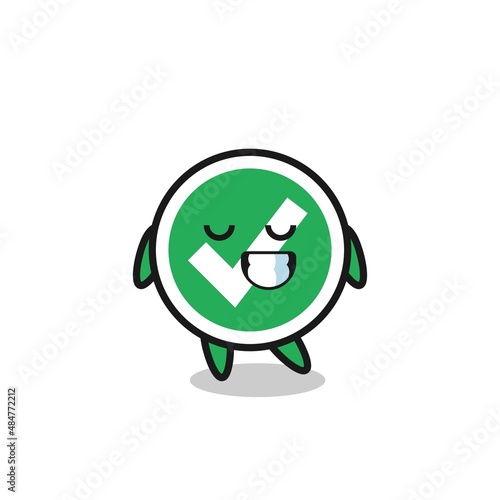 check mark cartoon illustration with a shy expression