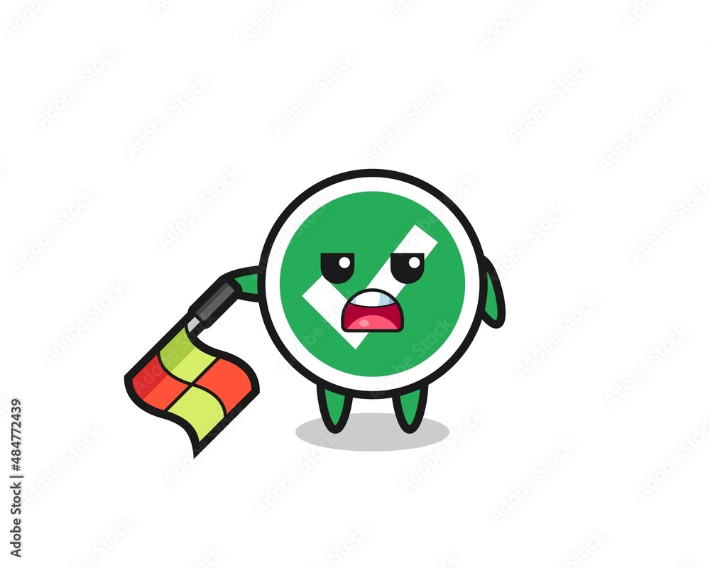 check mark character as line judge hold the flag down at a 45 degree