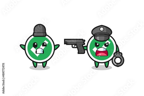 illustration of check mark robber with hands up pose caught by police