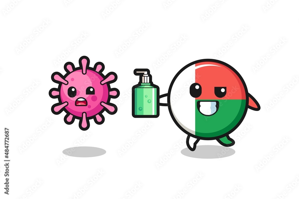 illustration of madagascar flag character chasing evil virus with hand sanitizer illustration of madagascar flag character chasing evil virus with hand sanitizer
