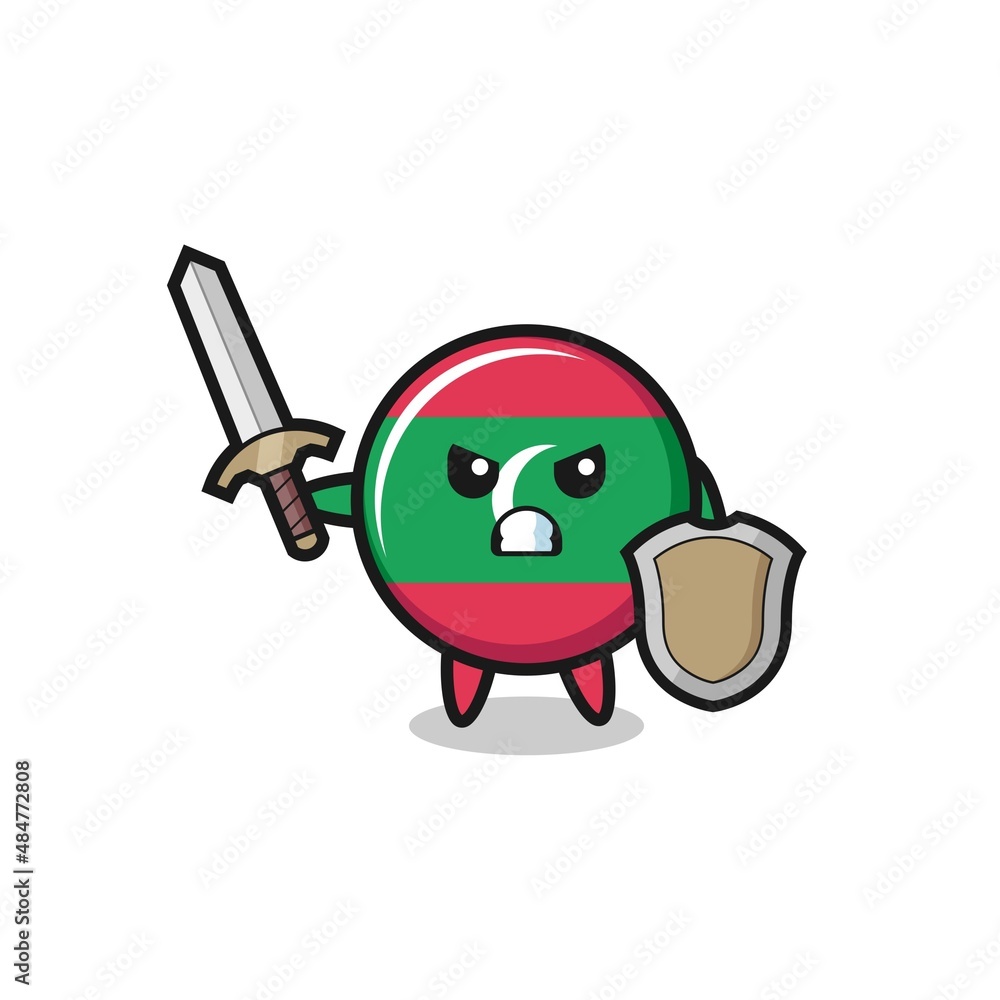 cute maldives flag soldier fighting with sword and shield cute maldives flag soldier fighting with sword and shield