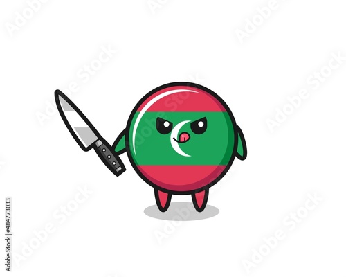 cute maldives flag mascot as a psychopath holding a knife