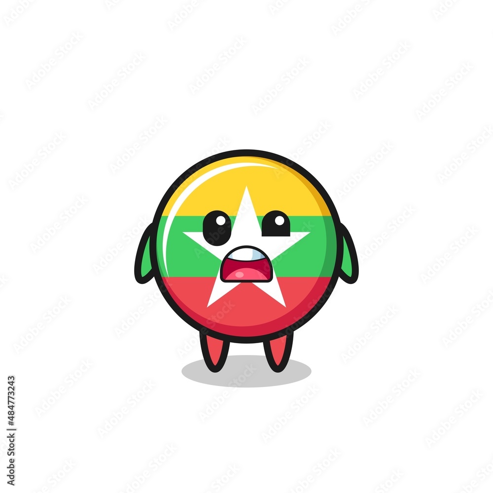 the shocked face of the cute myanmar flag mascot