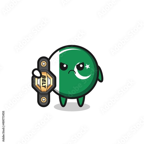 pakistan flag mascot character as a MMA fighter with the champion belt