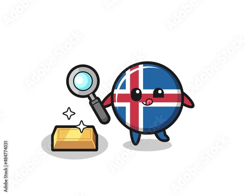 iceland flag character is checking the authenticity of the gold bullion