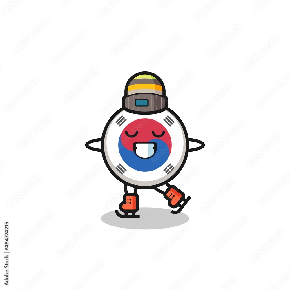 south korea flag cartoon as an ice skating player doing perform south korea flag cartoon as an ice skating player doing perform