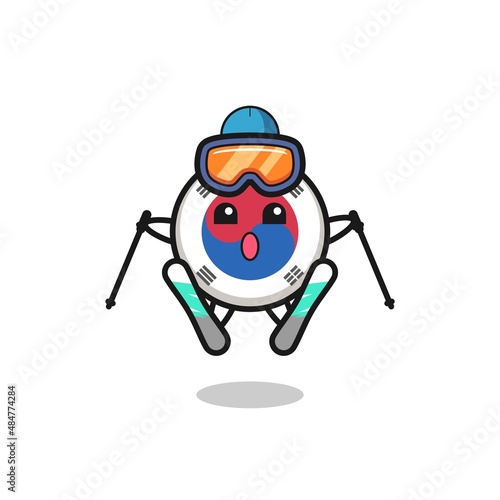 south korea flag mascot character as a ski player
