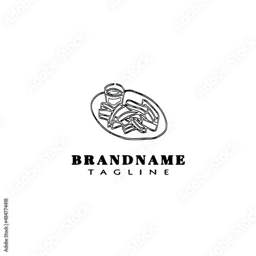 french fries on plate cartoon logo icon design template black isolated vector illustration