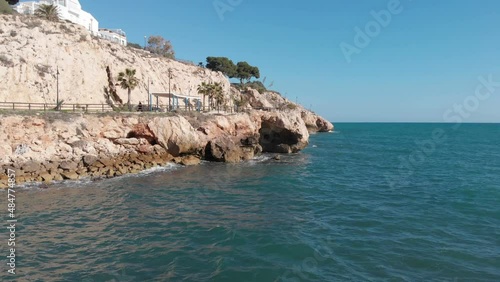 Dronwe shot odf La Cala Walkway and sea in Rincon de la Victoria, Malaga, Spain. photo