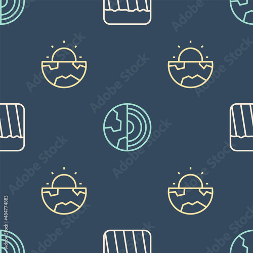 Set line Ground, Earth core structure crust and on seamless pattern. Vector