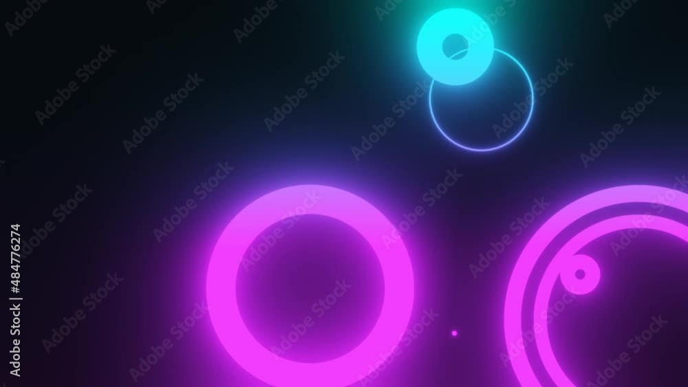 Beautiful circles shapes glowing blue and purple lights. Abstract figures magnificent background for night presentation or dance club. Seamless loop Beautiful circles shapes glowing blue and purple lights. Abstract figures magnificent background for night presentation or dance club. Seamless loop