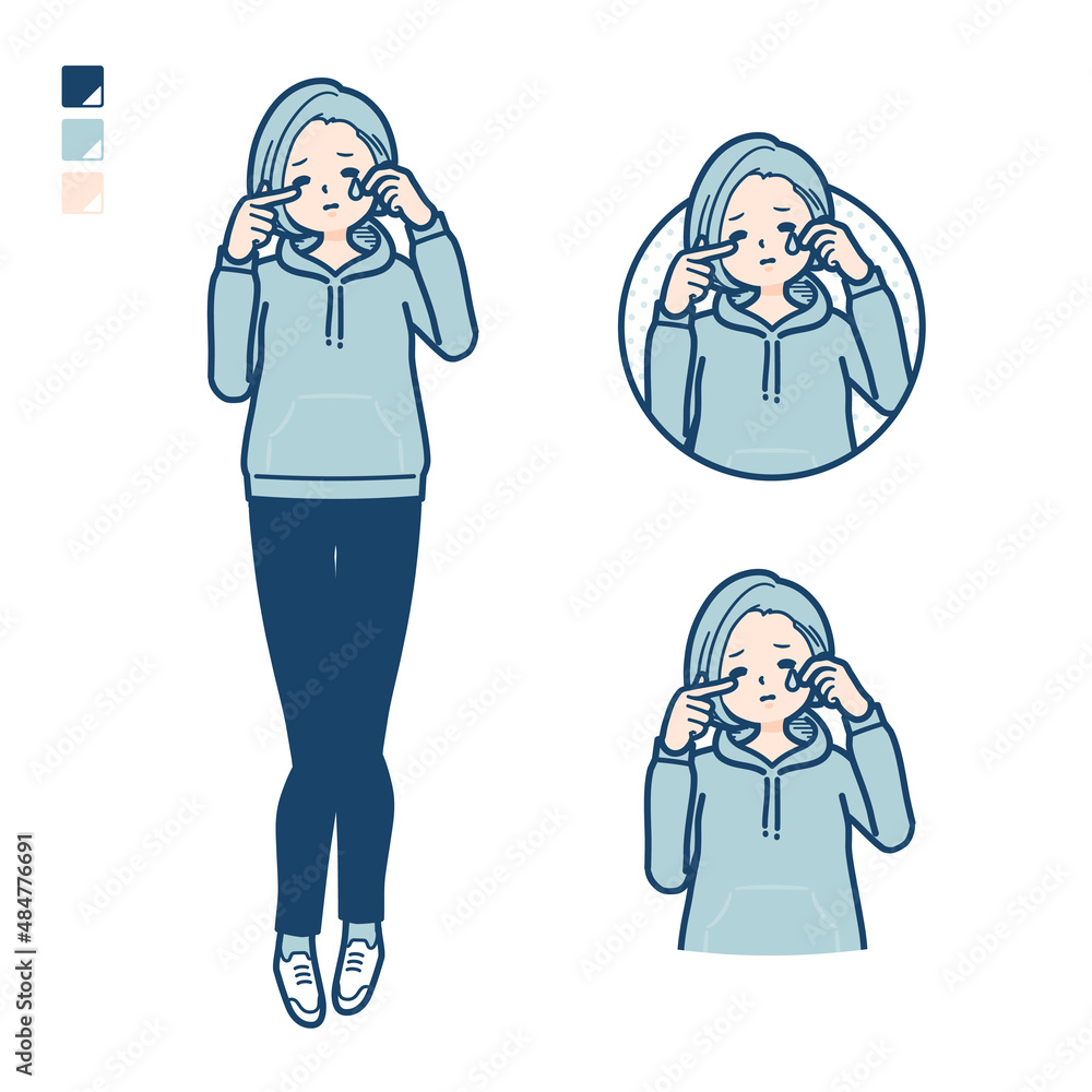 パーカーを着た若い女性が泣いているイラスト Stock Vector Adobe Stock