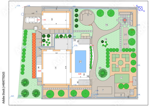 Landscaping. Garden design. Illustration of garden plots plans.