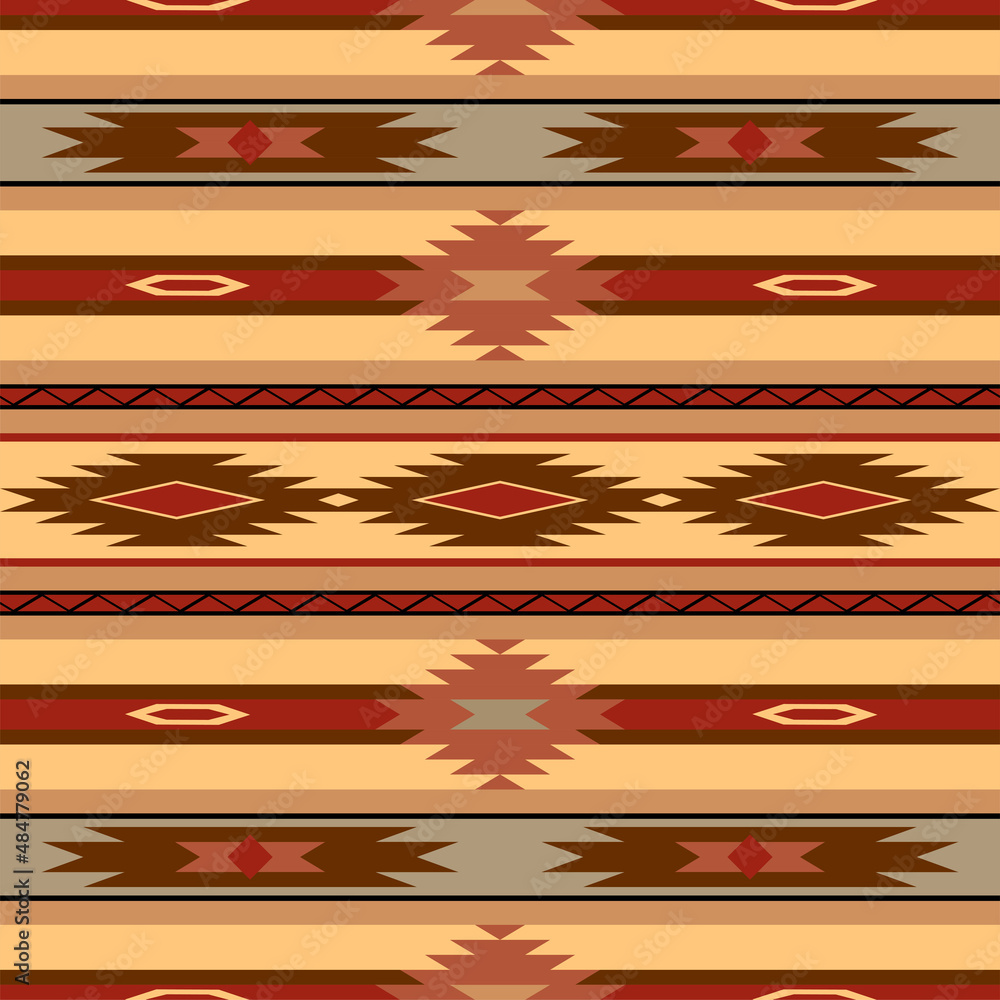 Fototapeta premium Southwestern colors and design in a seamless repeat pattern - Vector Illustration
