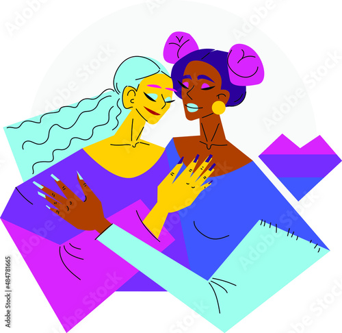 Two bisexual girls hug and love each other
