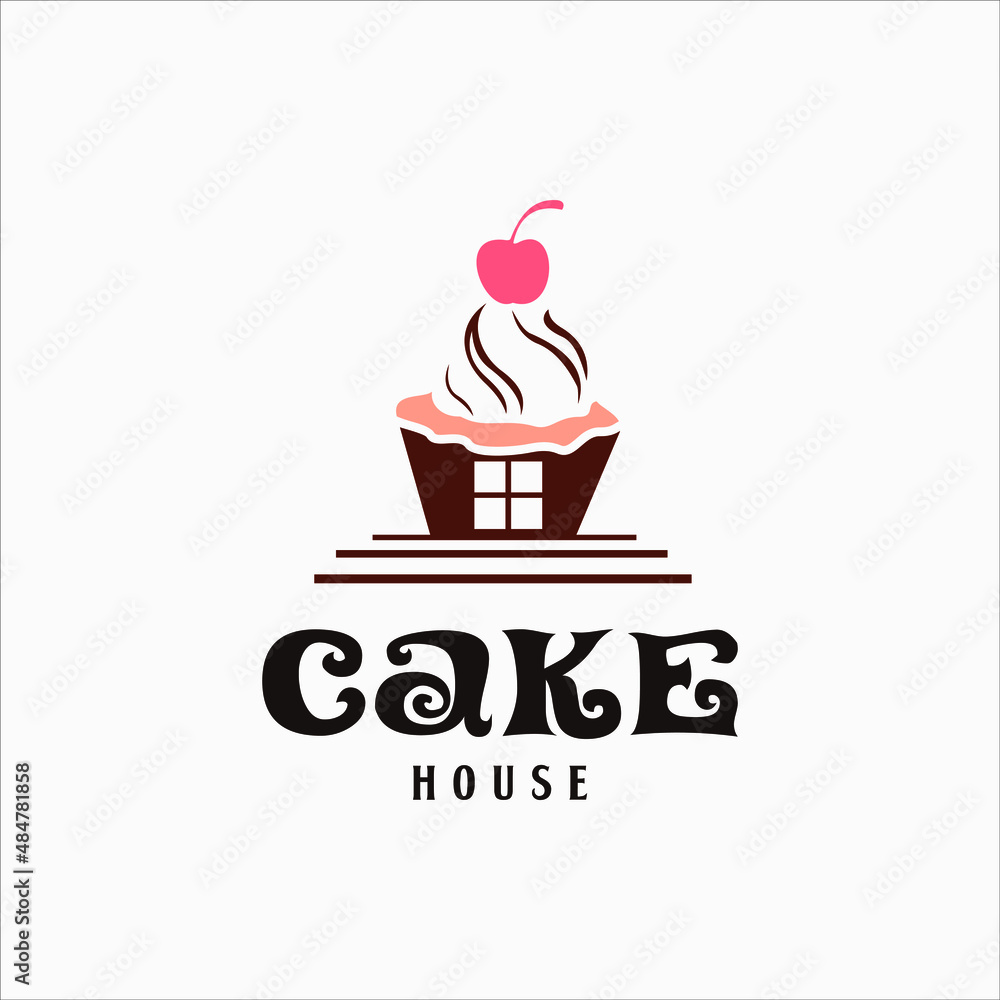 Bakery logo design with cream and cerry on top muffin cake Bakery logo design with cream and cerry on top muffin cake