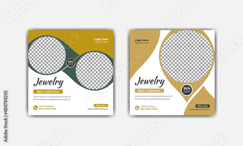 Jewelry social media post or square web banner ornament gold sale shopping template