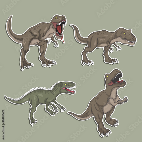 Set collection bundle of dinosaurs. Illustration drawing ink line art vector for sticker